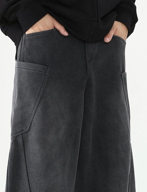 Fullneat Men’s Baggy Sweatpants Wide Leg Lounge Acid Wash Track Pants with Drawstring Elastic Waist and Oversized Pockets, Y2K Streetwear Loose Fit Casual Pants for Men & Women Unisex Washed Black