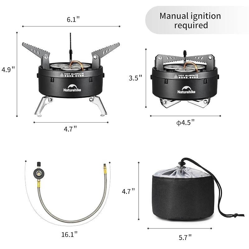 Naturehike 3-Burner Camping Stove for IGT Table with Carry Bag & Foldable Brackets