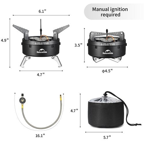 Naturehike Camping Gas Stove for IGT Table, Portable Isobutane Stove with Storage Bag & Foldable Brackets, 3 Burners Camp Stove for Outdoor Car Camping Cooking Tailgating