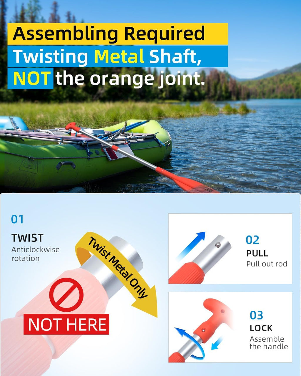OCEANBROAD Telescoping Emergency Paddle - Adjustable 21'' to 42'' or 26'' to 54'' Aluminum Shaft for Kayaking & Boating