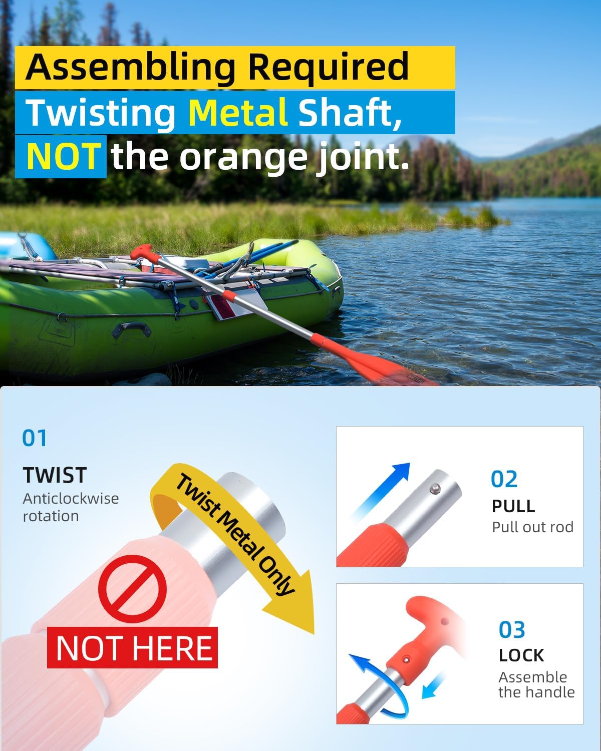 OCEANBROAD Telescoping Emergency Paddle - Adjustable 21'' to 42'' | Durable Aluminium for Kayaking & Canoeing