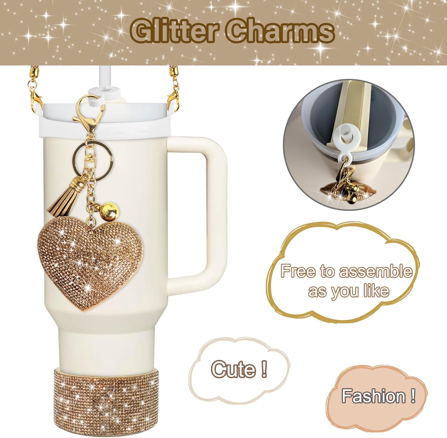 Stanley Cup Accessories Set 30&40 Oz, Includes 0.4in Straw Covers, Water Bottle Handle Strap, Cute Stanley Charms and Silicone Boot.