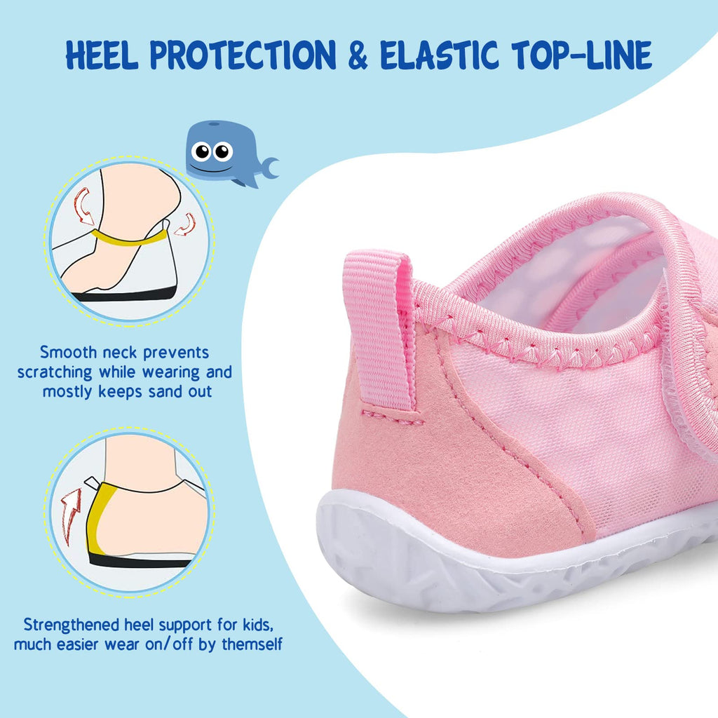 LeIsfIt Toddler Water Shoes Boys Girls Barefoot Aqua Socks Kids Breathable Quick-Dry Swim Shoes for Beach Pool Surf, Pink, 9 Toddler