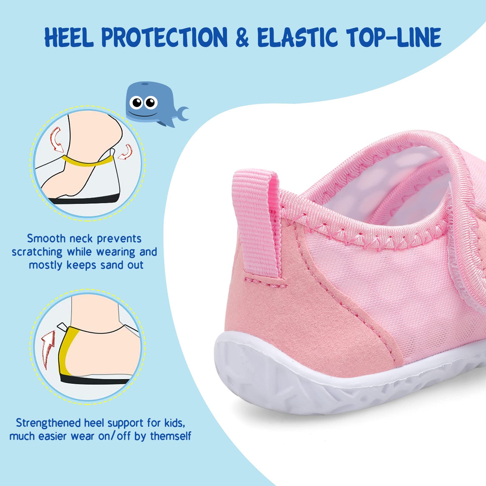 LeIsfIt Toddler Water Shoes Boys Girls Barefoot Aqua Socks Kids Breathable Quick-Dry Swim Shoes for Beach Pool Surf, Pink, 7 Toddler