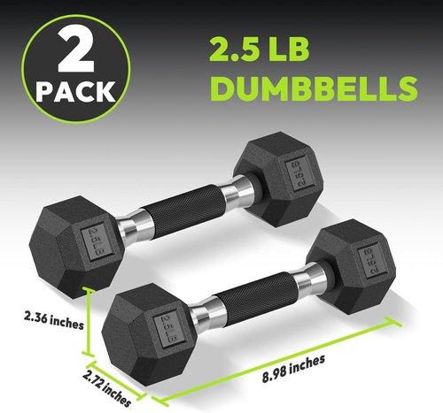 HANDBODE Hex Dumbbell Set - Rubber Encased Weights for Home Gym | 2.5-65 lb Strength Training Set
