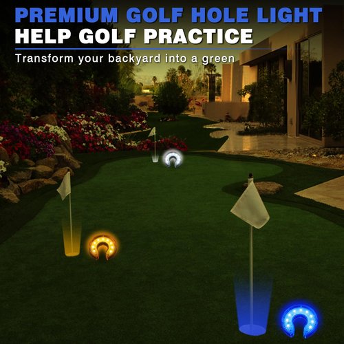 BIRDIEBLAST LED Golf Hole Light - Battery Operated, Light Up Golf Hole Cup for Night - Ideal for Night Practice, Backyard Practice Putting Green (2)