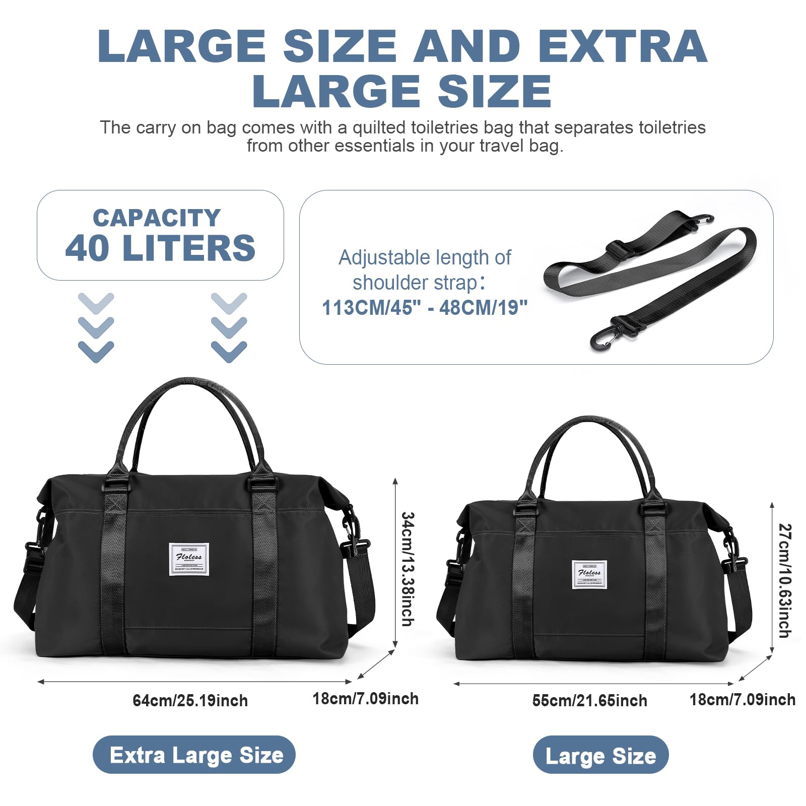 Travel Duffel Bag,Weekender Overnight Bag for Women,Carry-on Bag with Wet Pocket,Gym Bag,Extra Large,Black