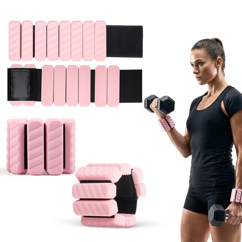 KIMPOK Lightweight Wearable Weights, 1lb Total (1/2 lb / 8 oz Each), Silicone Adjustable Wrist and Ankle Weights for Walking, Yoga & Pilates (pink)