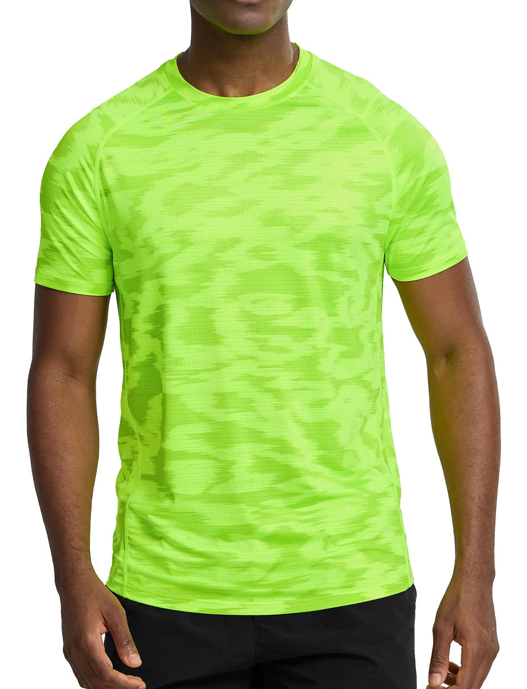 Zengjo Mens Running Shirts Moisture Wicking Gym Workout Tshirt Quick Dry(Neon Green,L)