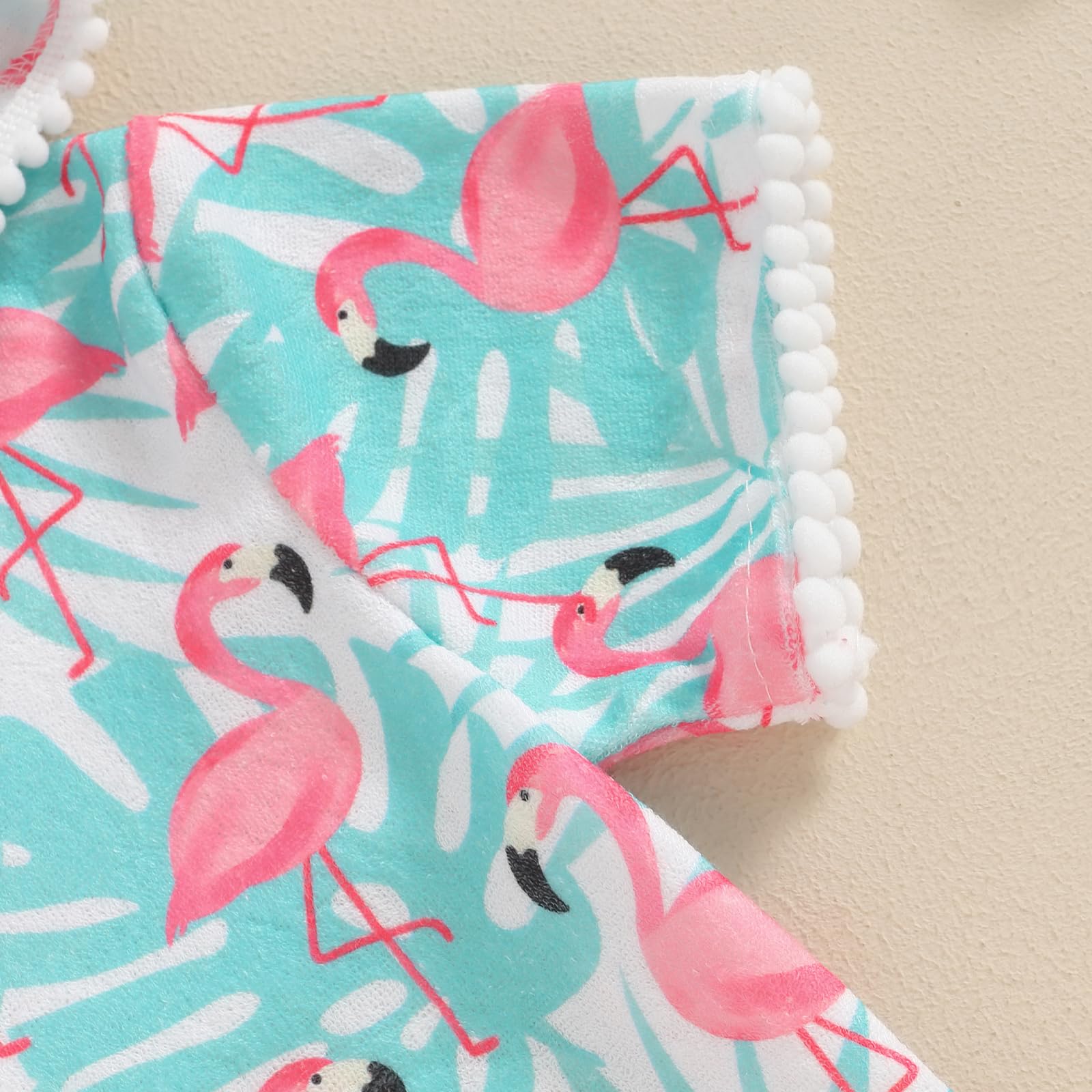Licupiee Girls Hooded Zip Terry Coverups Swimsuit Kids Baby Girl Floral Print Short Sleeve Swim Cover-Up Swimwear (US, Age, 5 Years, 6 Years, Green Flamingo)