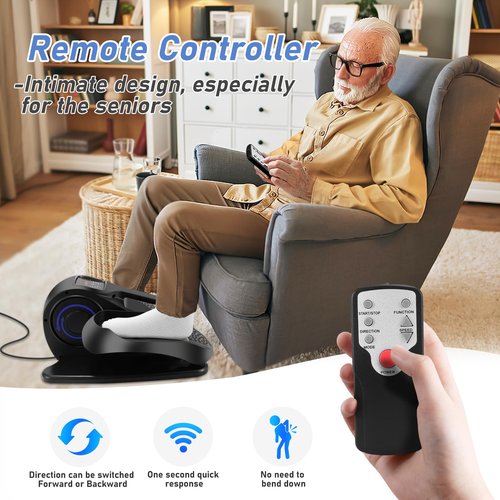 Rollingsurfer Under Desk Elliptical Machine, Adjustable Speeds Electric Trainer with Remote, Portable Seated Pedal Leg Exerciser for Teens Seniors and Adults