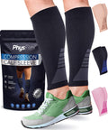 PhysFlex Calf Compression Sleeves - Footless Support Socks for Varicose Veins & Shin Splints | Black, Medium (1 Pair)