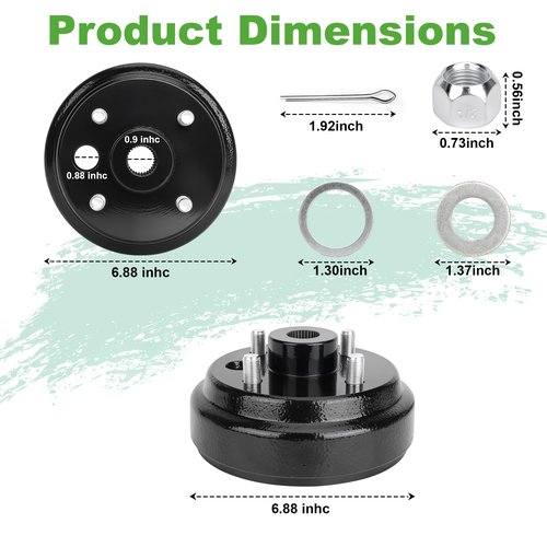 10L0L 2 Pack Golf Cart Brake Drum Hub Assembly for EZGO-TXT 1991-Up 4 Cycle Gas Models, Replace OEM 21807-G1 21807G1 41843-94, Large Hole Rear Brake Drum Hub