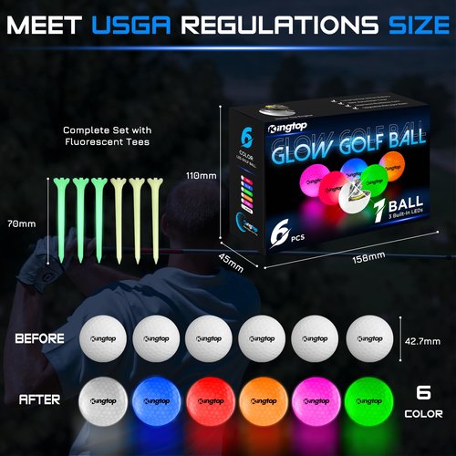 KINGTOP 4-Pack Rechargeable Golf Hole Light and 6 Glow in The Dark Golf Balls Bundle, Great for Night Golf, Backyard Putting, Chipping Practice, Golf Parties
