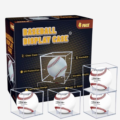 Baseball Display Case by [Brand Name] - UV Protected Acrylic Holder for Official Size Baseballs | 4 Pack Clear Cube Autograph Memorabilia