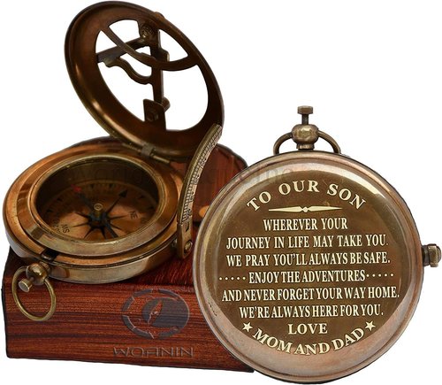 WOANIN Personalized Compass,Gift for Husband,Son,to My Man, to Our Son,to My Fiancé,Dad,Boyfriend,for Customized Compass (Our Son- Mom and Dad)