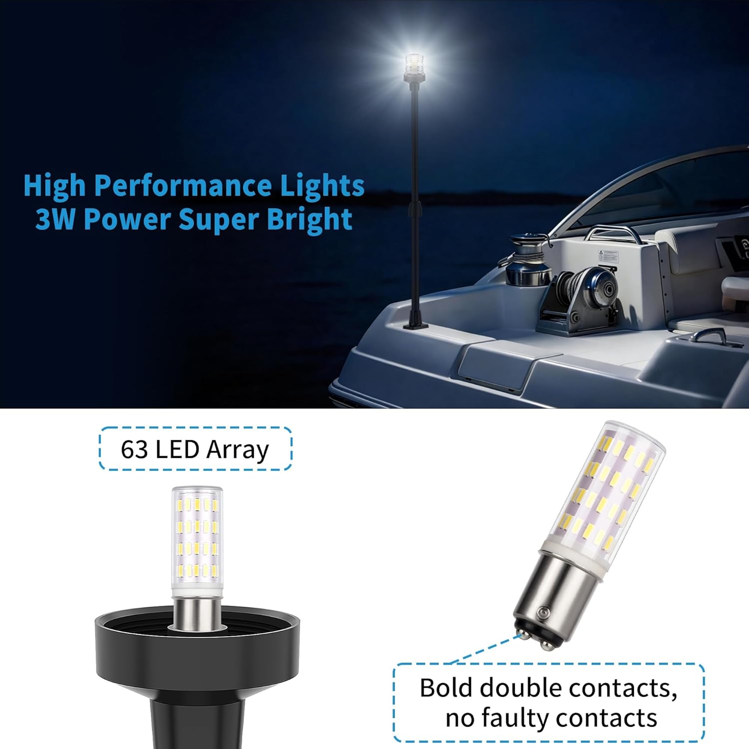 Obcursco LED Boat Stern Lights - Telescoping 27"-48" Navigation Light with 3NM Visibility | Black Base