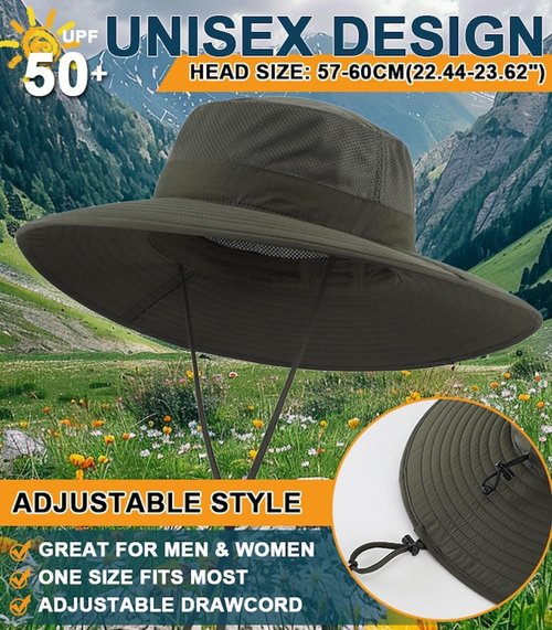 Home Prefer UPF50+ Men's Sun Hat - Foldable Wide Brim UV Protection for Fishing & Gardening