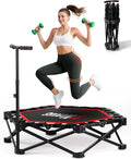 42" Foldable Mini Trampoline - 450lb Capacity Fitness Rebounder with 3-Level Adjustable T-Bar | Non-Slip Pad for Home or Gym Workouts