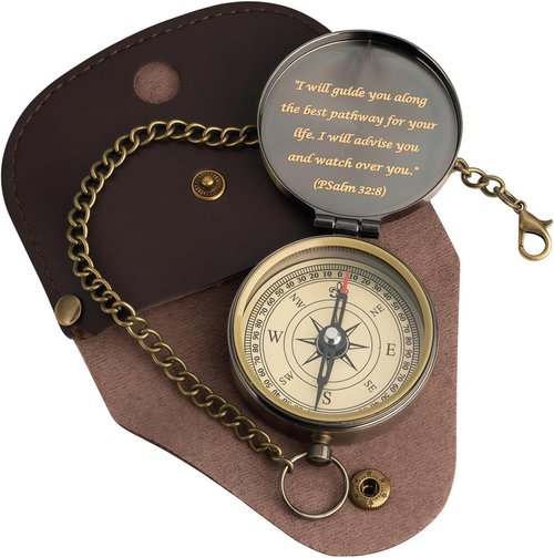 God's Guide Compass - Inspirational Trust in The Lord Gift | Wooden Box for Men & Boys Baptism or Graduation