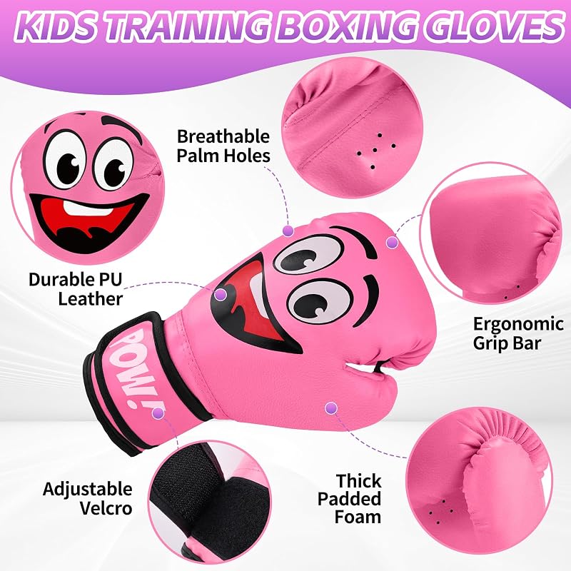 Pink Kids Boxing Gloves for 3-8 Years - Youth Boxing Training Sparring Gloves