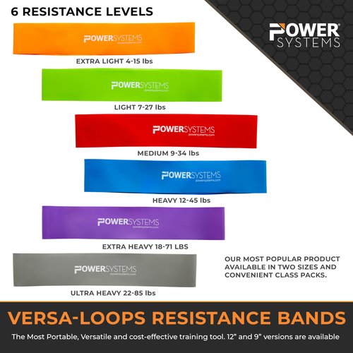 Power Systems Versa Loop Resistance Bands, 10-Pack – Color-Coded Exercise Bands for Workout, Strength Training, Physical Therapy – Light