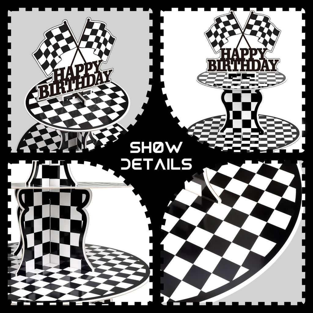 BACUTHY 2 Pack Race Car Cupcake Stands Birthday Party Supplies, Two Fast Cars Decorations Truck Theme Favors - 3 Tier Cardboard Cup Cake Holder Tower