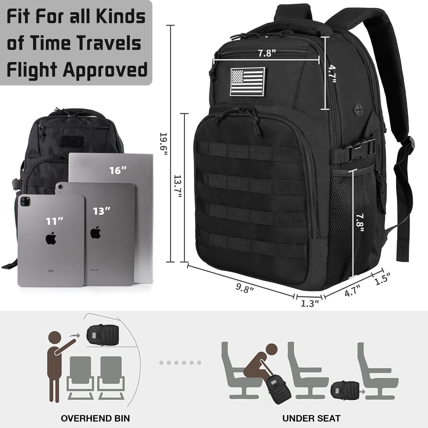 Skiennix 30L Military Tactical Backpack - Compact Molle Assault Bag for Hiking & Camping - Black with Water Pouches