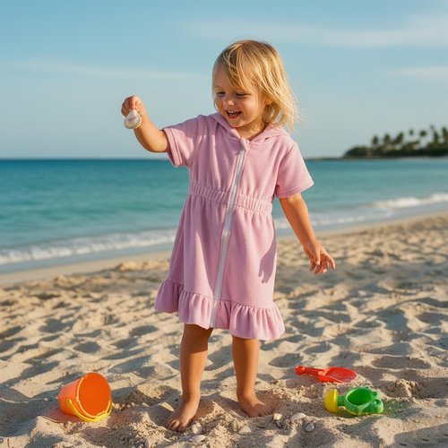 Multitrust Toddler Girls Terry Swim Cover-Up - Ruffled Hooded Bathing Suit | Zip-Up, Elastic Waist