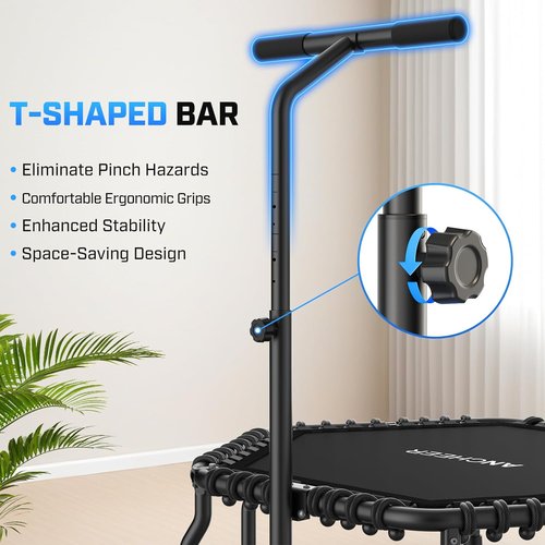 ANCCHEER 50'' Mini Trampoline - Indoor Rebounder for Adults with Bar | 550LBS Capacity Fitness Equipment