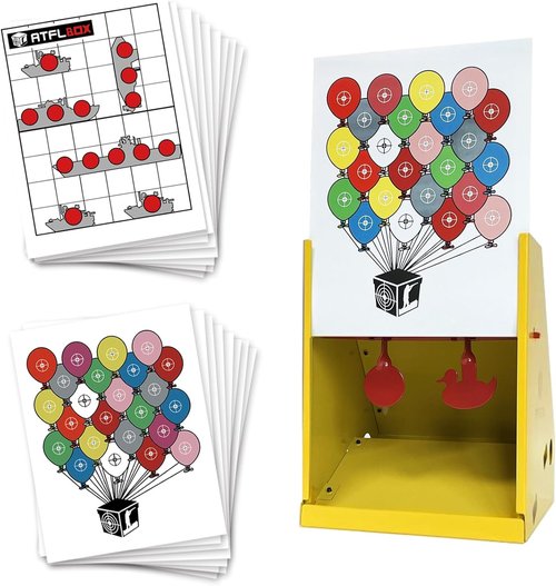 ATFLBOX BB Trap Target - 20 Paper Targets & 2 Metal Silhouettes Spinner - Ideal for Airsoft & Pellet Guns