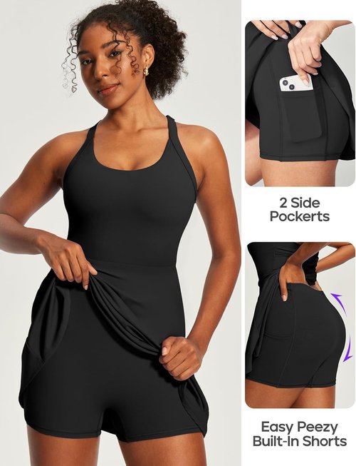 Heathyoga Tennis Dress for Women - Athletic Dress with Built-In Shorts & Bra | Perfect for Golf & Workouts