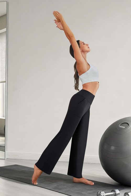 COPYLEAF High Waist Wide Leg Yoga Pants - Loose Stretch Design with Pockets for Casual Comfort