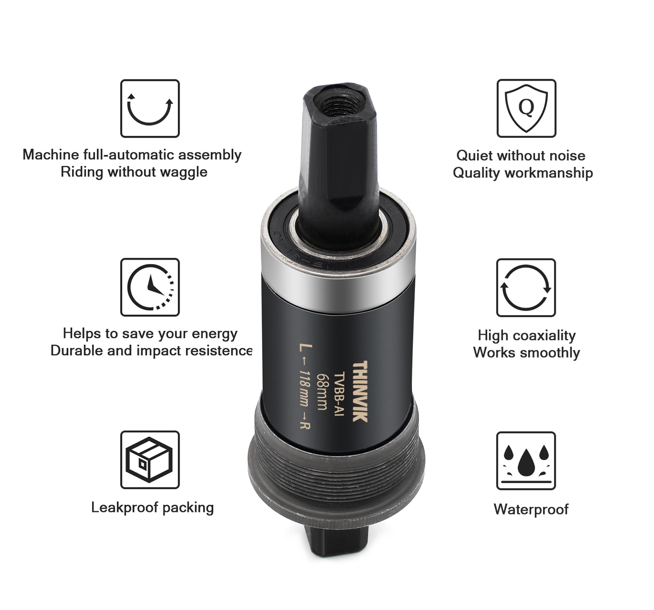 Thinvik Square Tapered Bottom Bracket - 68mm English BSA Compatible with Shimano BB-UN26/BB-300/BB-100/BB-101, 68mm x 107 110 113 116 118 122.5 127