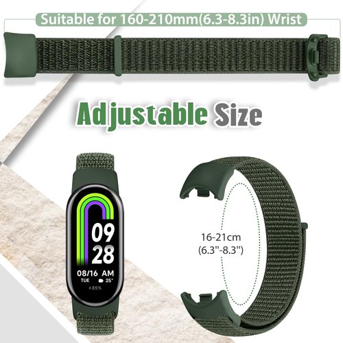 Bcuckood Nylon Sport Band Compatible with Xiaomi Smart Band 10/9/8 for Women Men, Soft Adjustable Breathable Sport Loop Watch Strap Replacement Wristband for Xiaomi Mi Band 10/9/8, 3pcs
