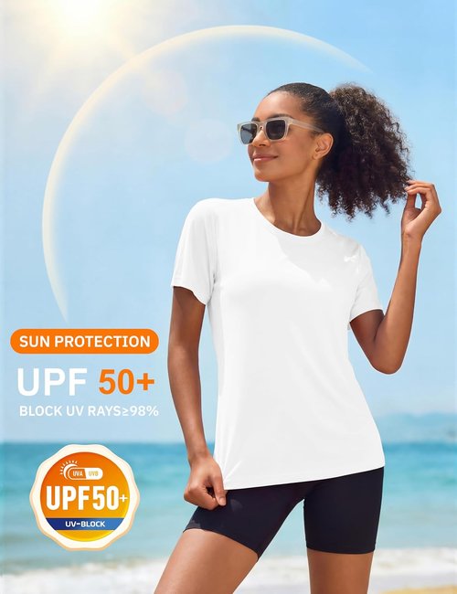 MAGCOMSEN Women's Athletic Workout Tops - UPF 50+ Quick-Dry Short Sleeve Rash Guard