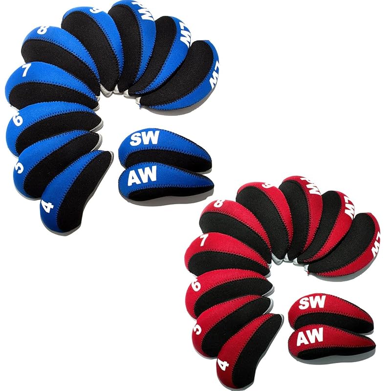 Variation Red-Black: Neoprene Golf Iron Head Covers Set, 11 Pieces - Fits Right-Handed For M5 M6 Taylormade, Callaway, PXG
