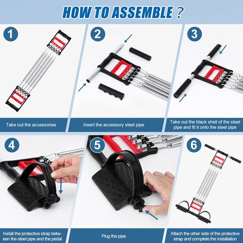 Spring Chest Expander, Tummy Trimmer Hand Gripper 3 in 1 Pull-up Bars Exerciser with 5 Metal Springs, Arm Strength Trainer