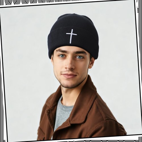 Newcotte 4 Pcs Christian Cross Beanie Jesus Hat Skull Winter Cap Embroidery Knitted Unisex Beanies Faith Religious Gifts for Men Women Teen Winter Sports