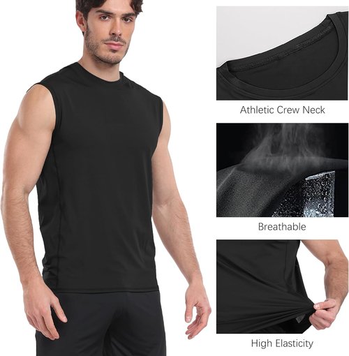 HovSiyla Men's Compression Shirt - Cool Dry Sleeveless Baselayer for Athletic Workouts | Black