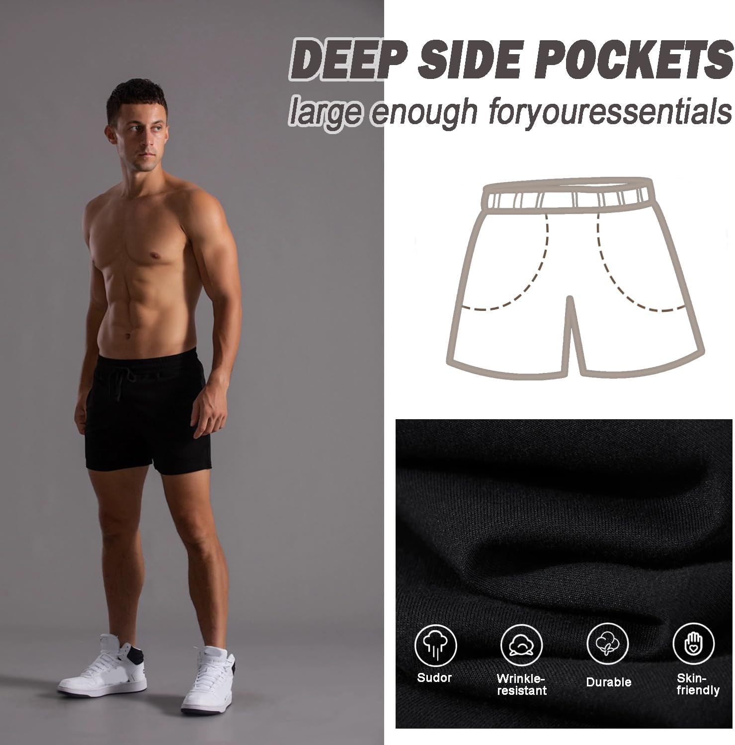Skiennix Men's Cotton Sweat Shorts - Comfortable Workout Shorts with Pockets | Size 5.5/7 Inch