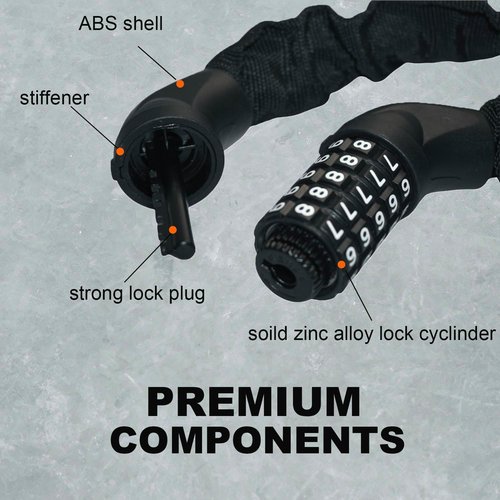 Heavy Duty Bike Lock Chain by [Brand Name] - 5 Digit Combination Anti-Theft Security | 3.2 Feet Long, Black