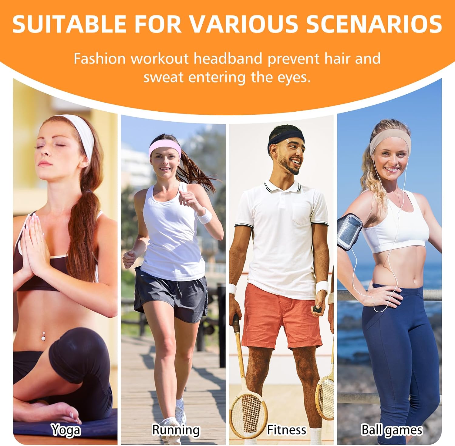Skiennix 8PCS Non-Slip Sports Headbands - Soft, Elastic & Sweat-Absorbent for Active Women & Men