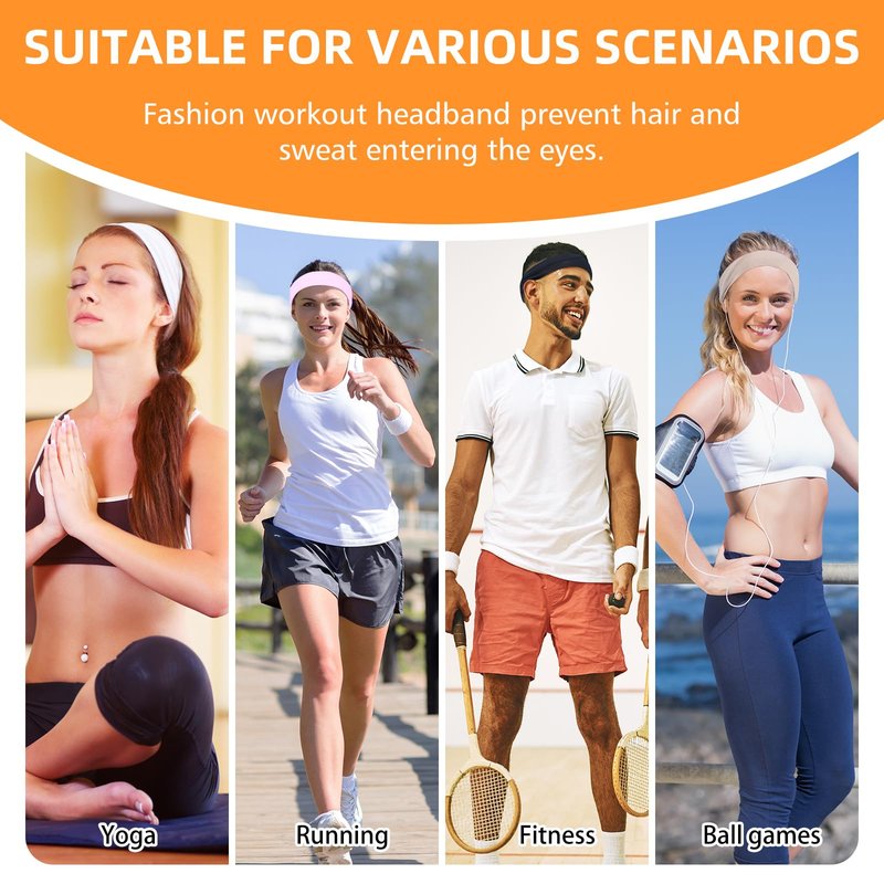 Headbands for Women 14PCS, Non Slip Sports Headband Elastic Soft Running Fashion Headband Absorb Sweat Headbands for Adults Men Women for Working Out, Travel