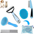 Skiennix Dog Grooming Brush Kit - 5-Piece Set for Shedding, Flea Comb & Slicker Brush | Blue