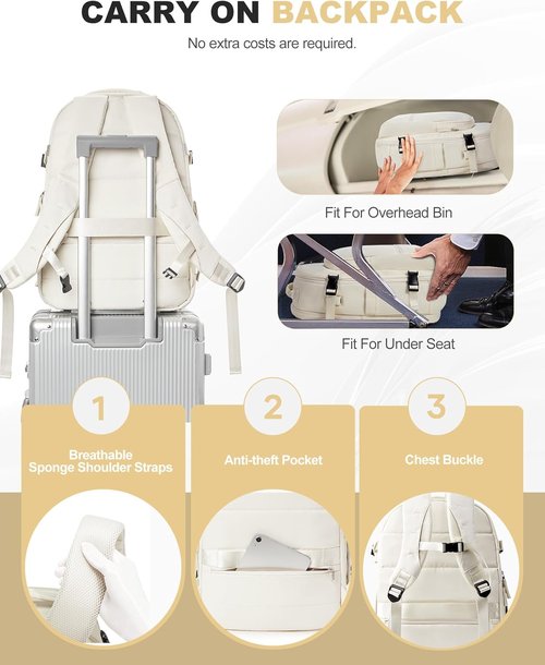 Coofay Vacuum Backpack - Travel Compression System with Pump | Lightweight Carry-On for Women