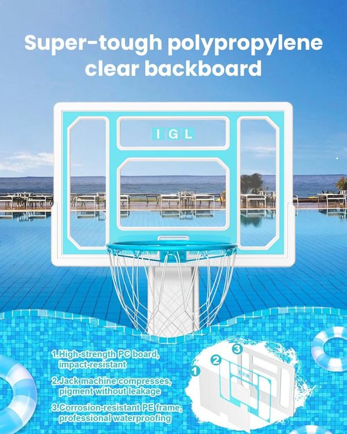 IGL Pool Basketball Hoop - Durable Outdoor Poolside Design with Water Storage Base & 2 Balls | Stainless Steel Rim