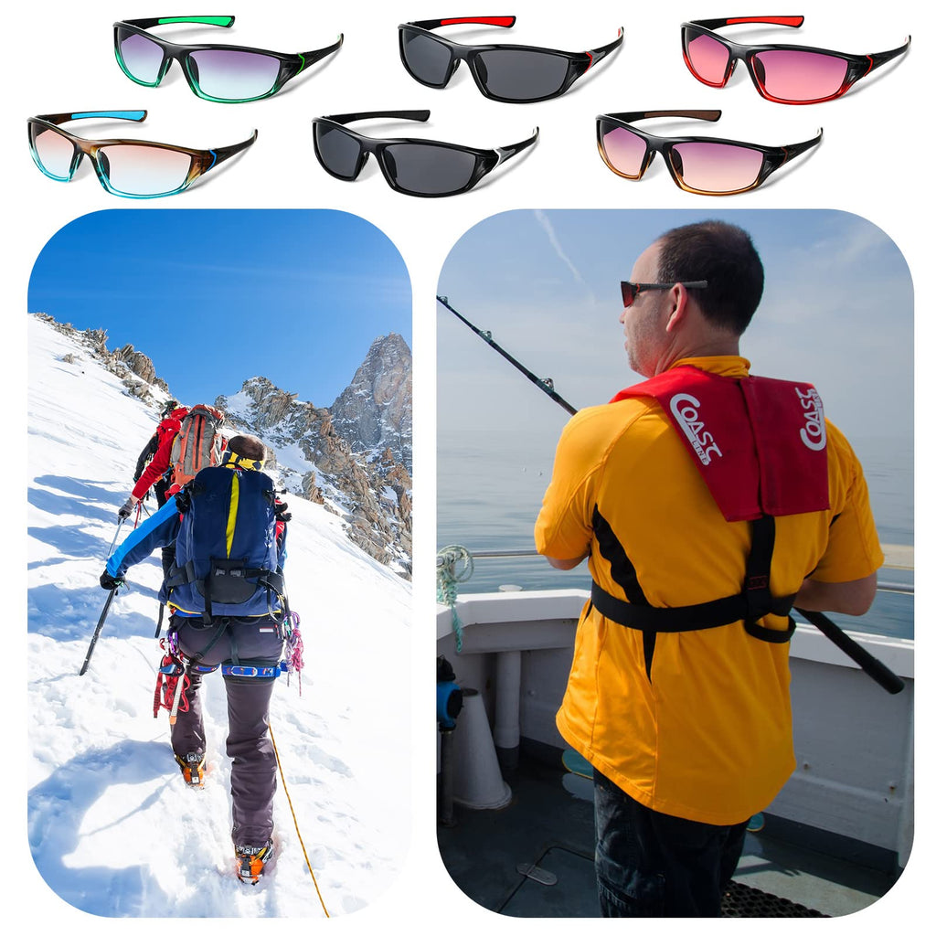 Cindeer 6 Pairs Men's Polarized Sunglasses UV Protection Wrap Around Sports Sunglasses for Hiking Fishing Driving(Cool Colors)