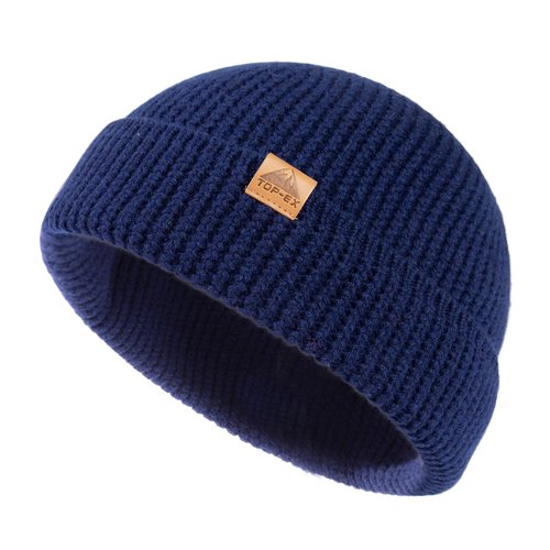 TOP-EX 100% Merino Wool Fisherman Beanie for Men Women | Navy Short Trawler Winter Knit Hat Warm Wool Knit Cap | Beanies for Skiing Running Outdoor Daily Use M/L