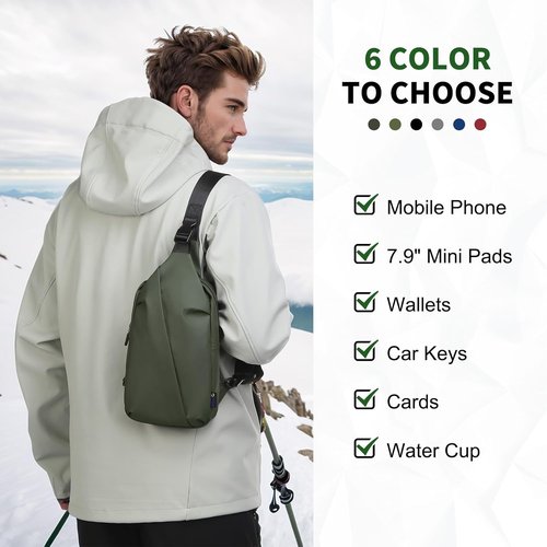 DTGN Small Sling Bag - Waterproof Crossbody Chest Bag for 7.9" Tablets | Lightweight Daypack in Dark Green